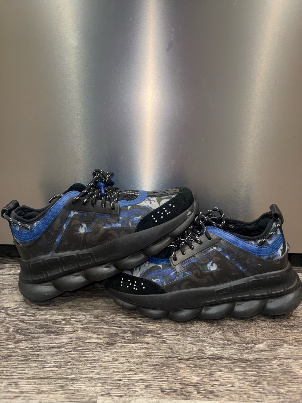 Versace Black and Blue Chain Reaction Sneakers